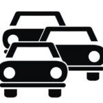 three black automobiles, column of cars, conceptual vector icon
